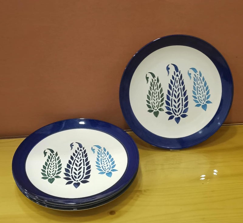 caffeine Premium Stoneware Ceramic Handmade Blue boota Dinner Set (Set of 6) - Image 2
