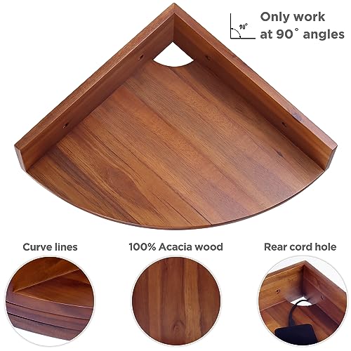 Demigo Corner Shelf Wall Mount Set of 3, Solid Acacia Wood Round Floating Corner Shelves for Storage and Display, Hanging Wood Shelves for Bedroom, Kitchen, Living Room, Bathroom (Brown) - Image 2