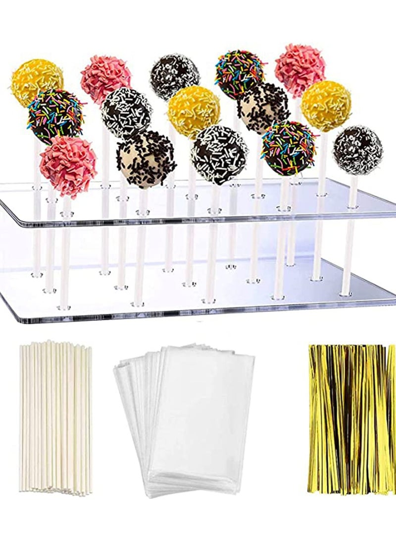 Y&D Acrylic Lollipop Holder Clear Cake Pop Stand Treats Bags Sticks and Gold Metallic Twist Ties for Candy Making Tools Baby Showers Birthday Parties Anniversaries - Image 1
