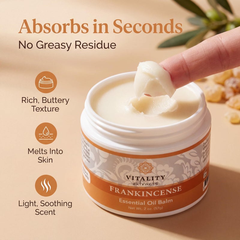 Vitality Extracts Frankincense Balm - 2oz, Boswellia Serrata, Beeswax, Olive Oil, Moisturizer for Dry, Cracked Skin, All Skin Types - Image 3
