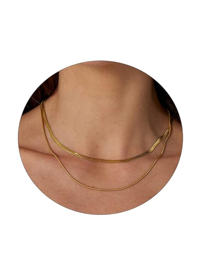 Julia Store 14k Gold Plated Stainless Steel Choker Layered Dainty Necklace  - Image 1