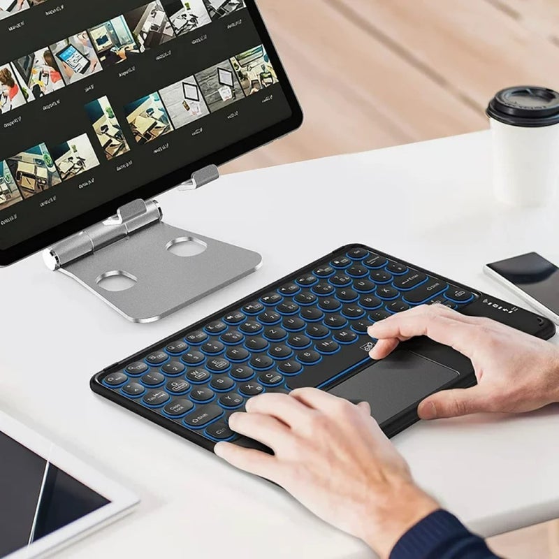 Rechargeable Round Button RGB Bluetooth Keyboard with Touchpad Compatible for Casper Via S40 Tablet