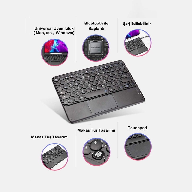 Rechargeable Round Button RGB Bluetooth Keyboard with Touchpad Compatible for Casper Via S40 Tablet