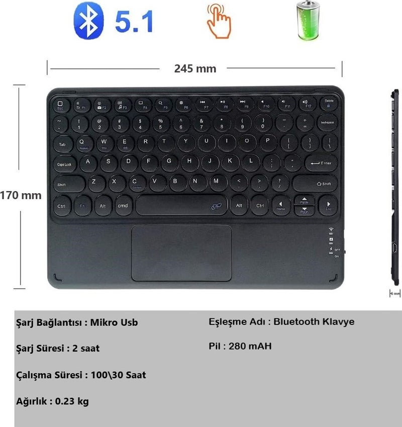 Rechargeable Round Button RGB Bluetooth Keyboard with Touchpad Compatible for Casper Via S40 Tablet