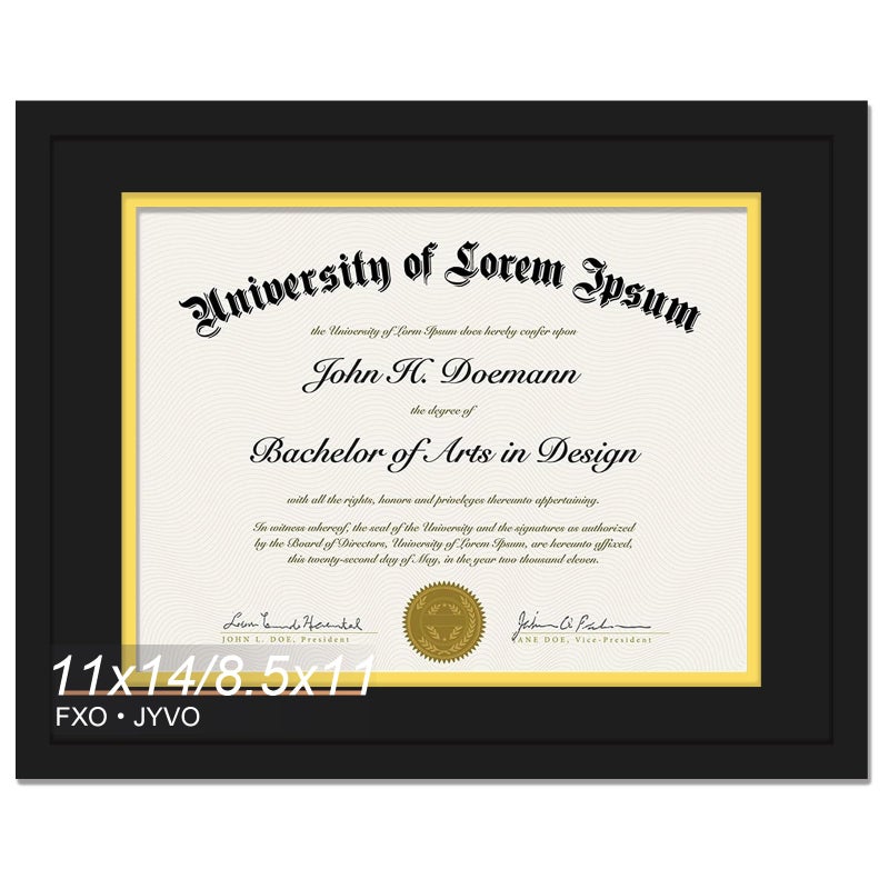 Fxojyvo Black 11x14 Diploma Frame Display Document 85 x 11 with Mat or 11 x 14 Without Mat Certificate Frame with BlackGold Mat for Masters Associates Bachelor Degree  1 Pack