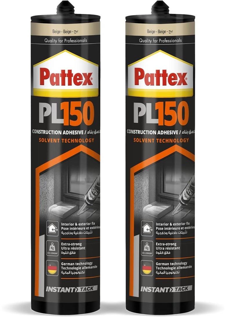 Pattex Patex PL150 Moisture and Heat Resistant Multi-Purpose Adhesive - 380g Cartridge Comes in Pack of 2 - Image 1