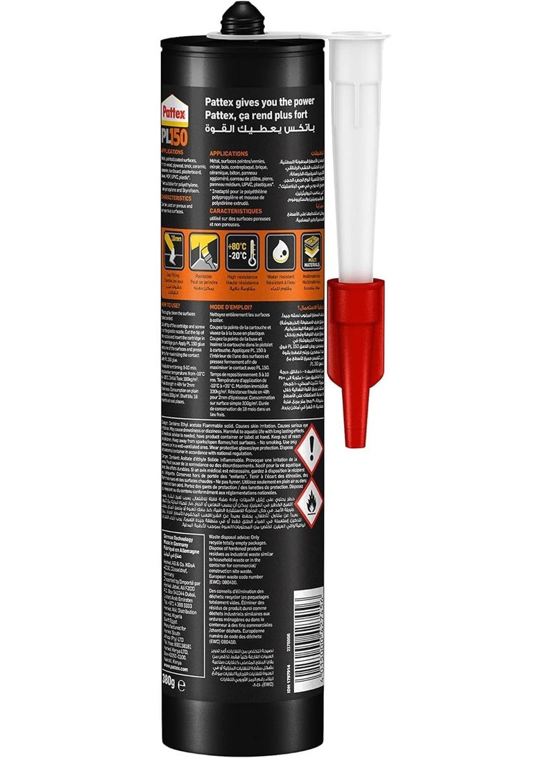 Pattex Patex PL150 Moisture and Heat Resistant Multi-Purpose Adhesive - 380g Cartridge Comes in Pack of 2 - Image 3