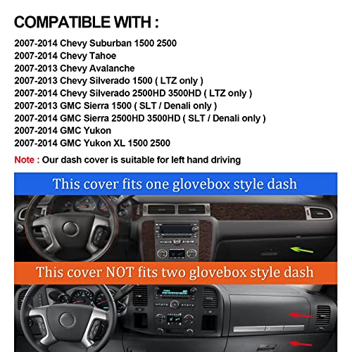 HanLanKa Dashboard Cover for Chevy Chevrolet Suburban/Tahoe 2007-2014,Chevrolet Avalanche Silverado 1500 LTZ 2007-2013,GMC Yukon 2007-2014 Dash Cover Mat(Premium Carpet, Black) - Image 2