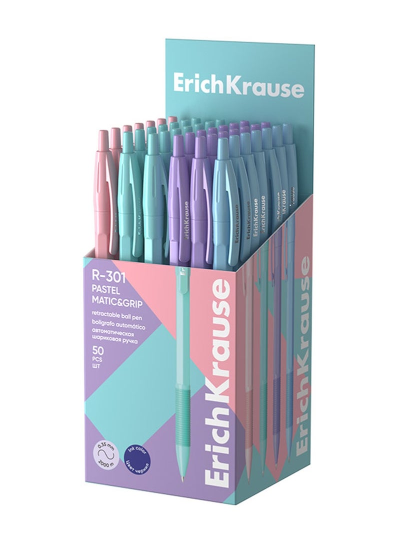 ErichKrause 50-Piece R-301 Retractable Ballpoint Pen 0.7mm Tip Assorted Barrel Colours Blue Ink - Image 1