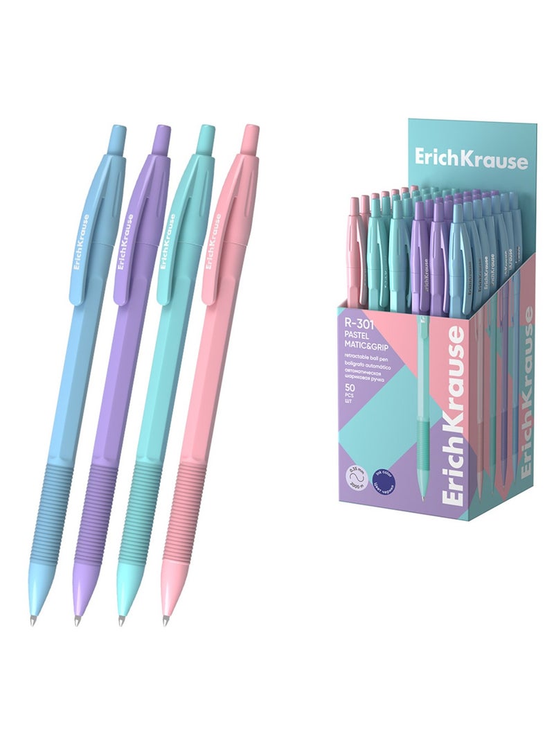 ErichKrause 50-Piece R-301 Retractable Ballpoint Pen 0.7mm Tip Assorted Barrel Colours Blue Ink - Image 3