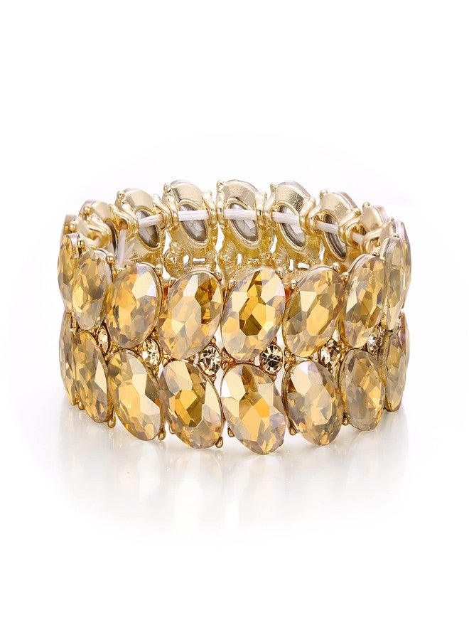 BriLove Women's Sparkling Crystal Rhinestone Stretch Bangle Bracelet for Party Champagne Gold-Toned - Image 1