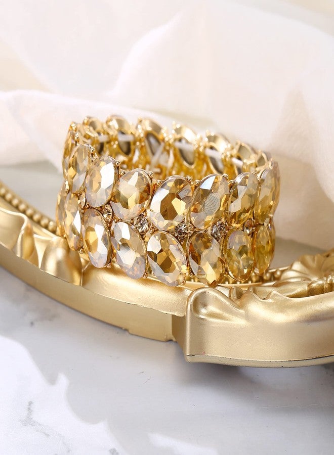 BriLove Women's Sparkling Crystal Rhinestone Stretch Bangle Bracelet for Party Champagne Gold-Toned - Image 3