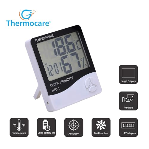 Thermocare Plastic Abstract LCD Temperature Clock (White)(3.9Wx3.9Lx3.9H Inches) ,Pack of 1 - Image 3