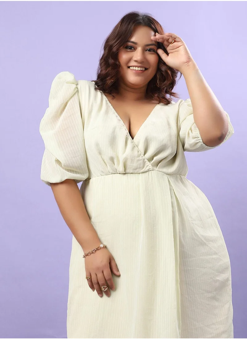 Instafab Plus Women's Light Yellow Petal Hem Dress