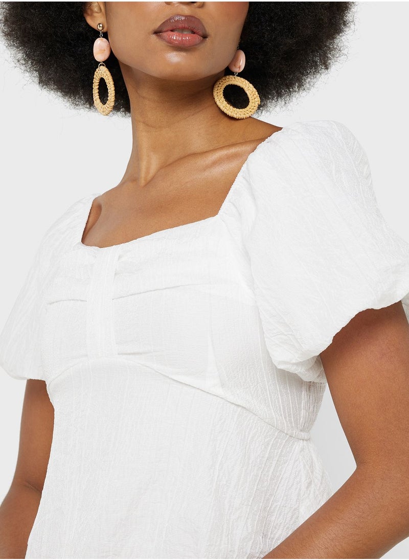 Puff Sleeve Tiered Detail Dress
