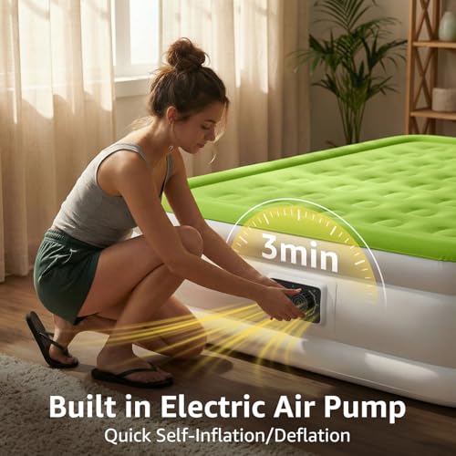 YENING Full Size Air Mattress with Built in Pump Raised Double Blow up Bed Inflatable Camping Airbed Electric 18 Inch Tall - Image 2