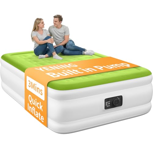 YENING Full Size Air Mattress with Built in Pump Raised Double Blow up Bed Inflatable Camping Airbed Electric 18 Inch Tall - Image 1