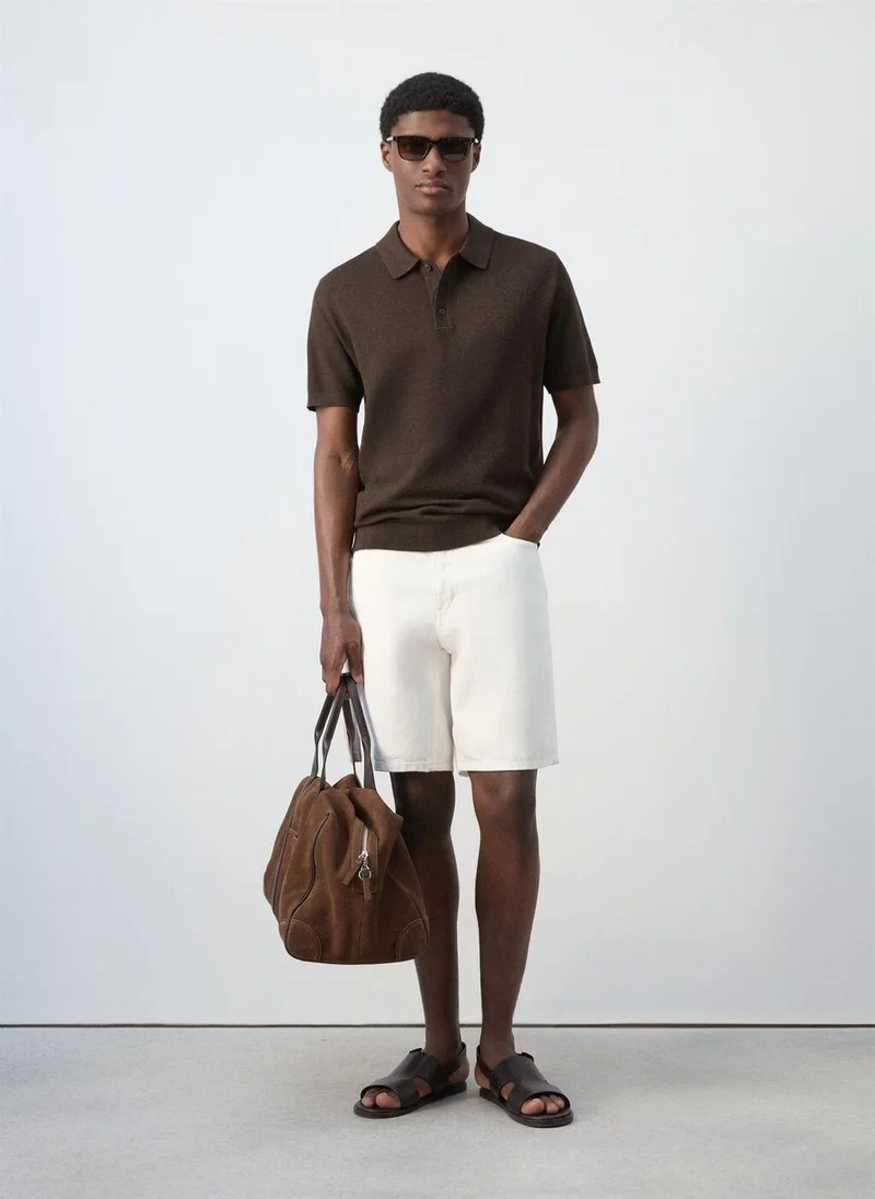 Mango Man 30-MARRON Fine-Knit Cotton Polo Shirt for Men | Best Price UAE