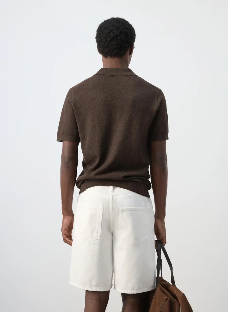 مانجو مان Fine-Knit Cotton Polo Shirt