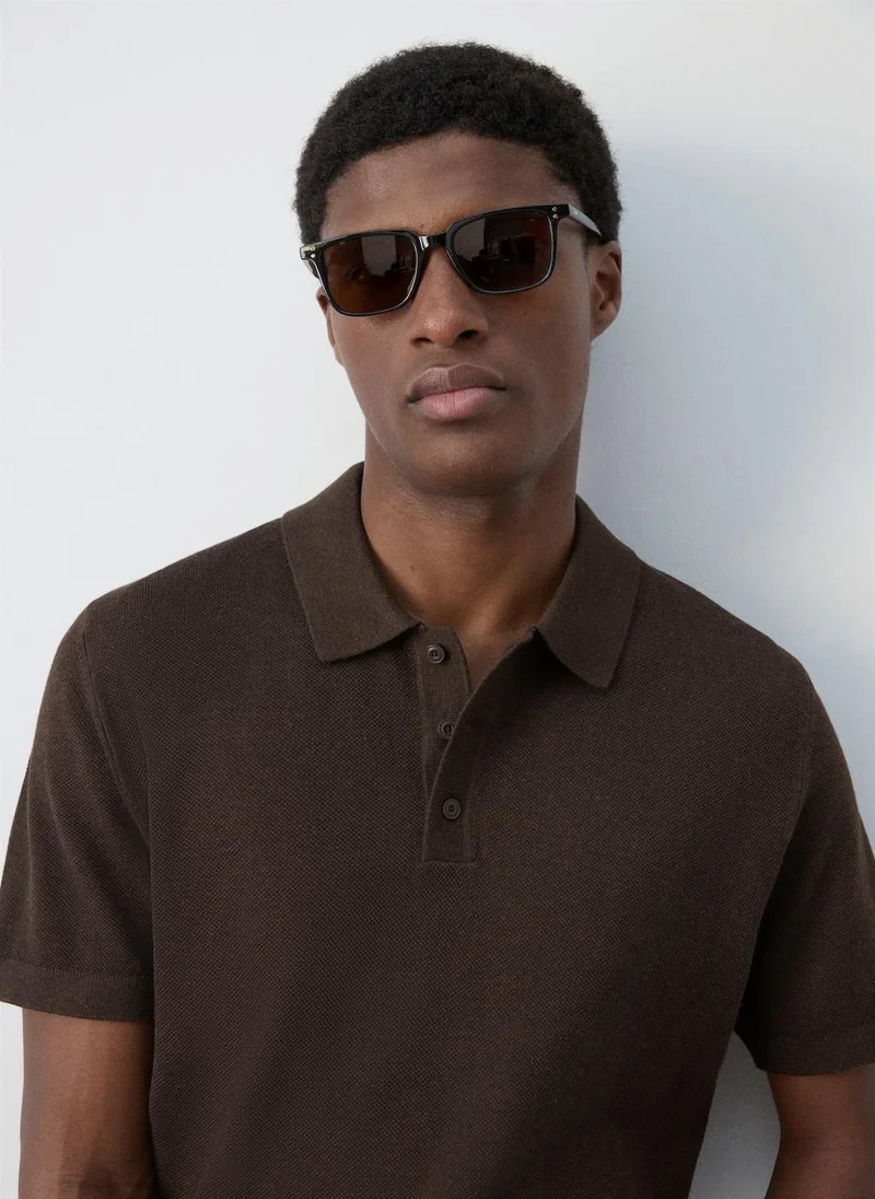 Mango Man 30-MARRON Fine-Knit Cotton Polo Shirt for Men | Best Price UAE