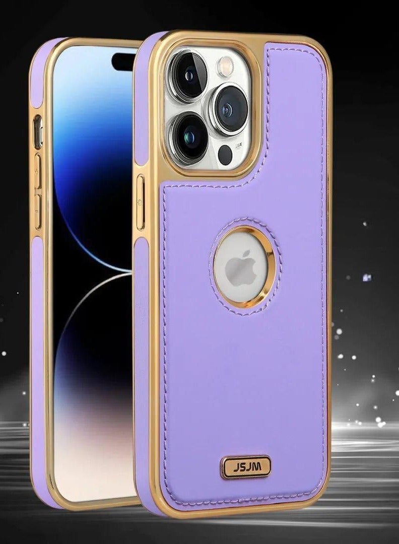 JSJM Upscale 13 Pro Max Luxury Premium Leather Back Cover Soft Protective Mobile Phone Case Purple/Gold