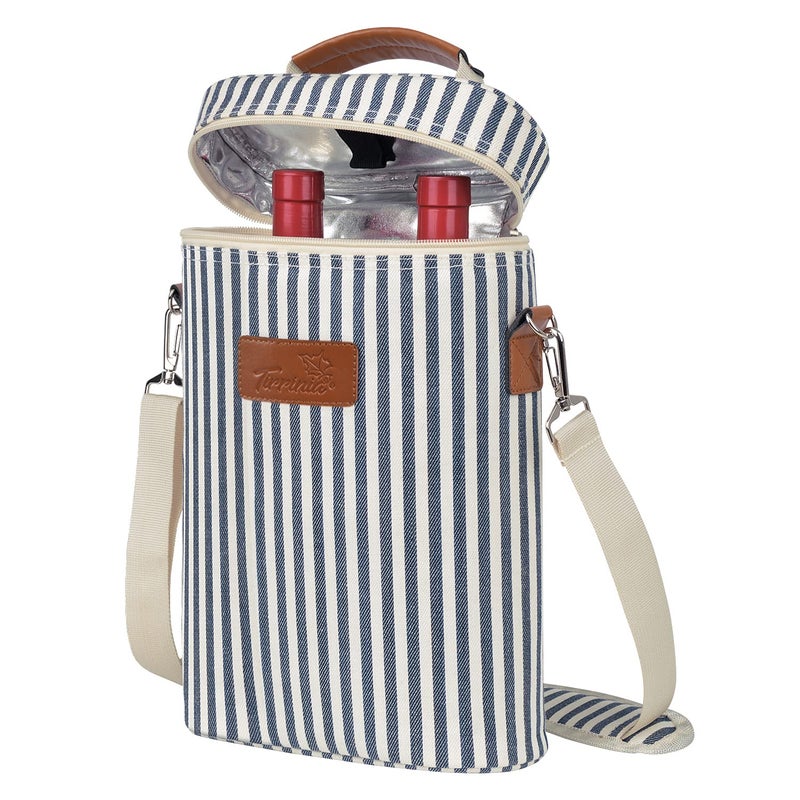 Tirrinia Tirrinia 2 Bottle Insulated Wine Tote Carrier  Leakproof Padded Cooler Bag for Travel BYOB Tasting Parties  Great Gift for Wine Lovers Striped 