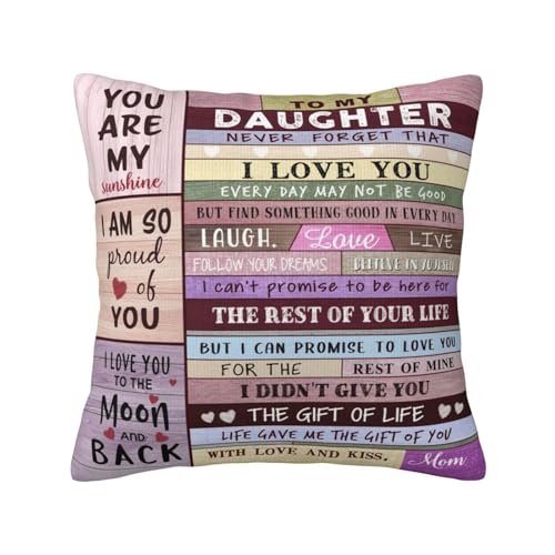 dengtian Daughter Valentines Day Gifts from Mom, Birthday Gifts for Daughter, Birthday Gift for Daughters Adult from Mom, Graduation Gift for Grown Daughters Throw Pillow Cover 18"x 18" - Image 1