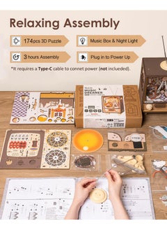 Rolife 3D Wooden Puzzles For Adults Diy Book Nook Kit 16 Ferris Wheel Music Box Model Building Set With Led Crafts For Adults Gifts For Girls Boys (Sunset Carnival)  - Image 5
