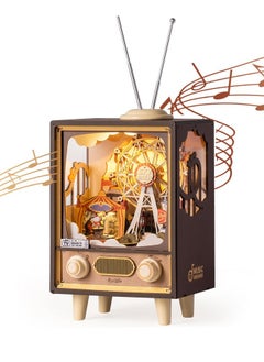 Rolife 3D Wooden Puzzles For Adults Diy Book Nook Kit 16 Ferris Wheel Music Box Model Building Set With Led Crafts For Adults Gifts For Girls Boys (Sunset Carnival)  - Image 1