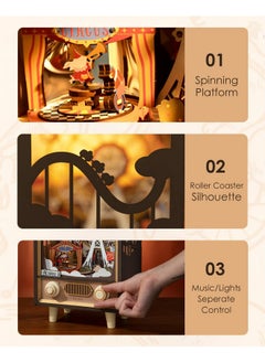 Rolife 3D Wooden Puzzles For Adults Diy Book Nook Kit 16 Ferris Wheel Music Box Model Building Set With Led Crafts For Adults Gifts For Girls Boys (Sunset Carnival)  - Image 4