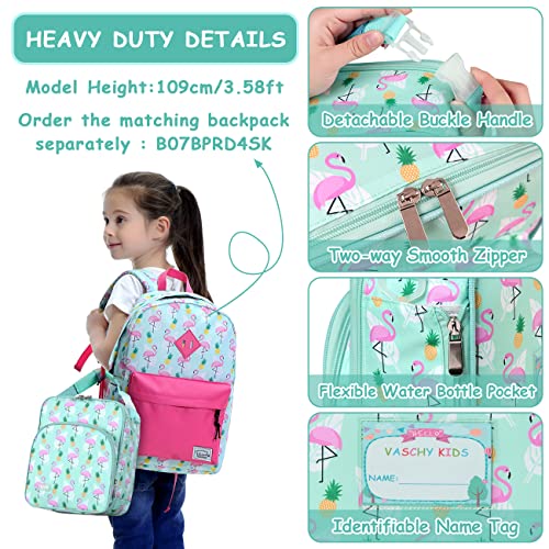 VASCHY Lunch Boxes Bag for Kids, Insulated Lunchbox Reusable Containers for Girls with Detachable Shoulder Strap for School Blue Dinosaur Flamingos - Image 5