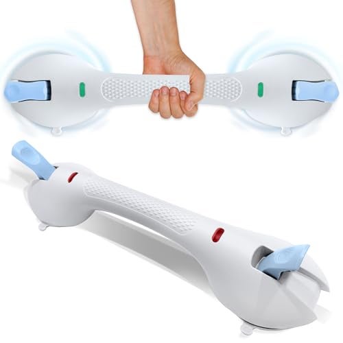 KosmoCare Suction Grab Bar | 17 Inch Tool-Free Shower Handle |Safety Suction Grab Bars with Indicator |Portable Safety Rail for Elderly, Handicap, Seniors | Suction Grip for Bathroom & Bathtubs (Blue) - Image 1