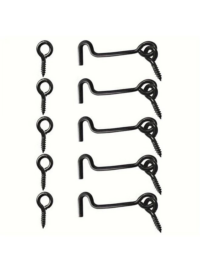 Black 2.5 Inch 5Pcs Cabin Hook and Eye Latch Swivel Window Door Hook with Mounting Screws - Image 2