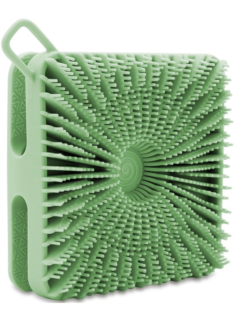 Silicone Body Scrubber, Silicone Loofah Double-Sided Body Brush,Silicone Shower Scrubber and Scalp Massager Shampoo Brush for Sensitive Kids Women Men All Kinds of Skin (Grass Green) - Image 1