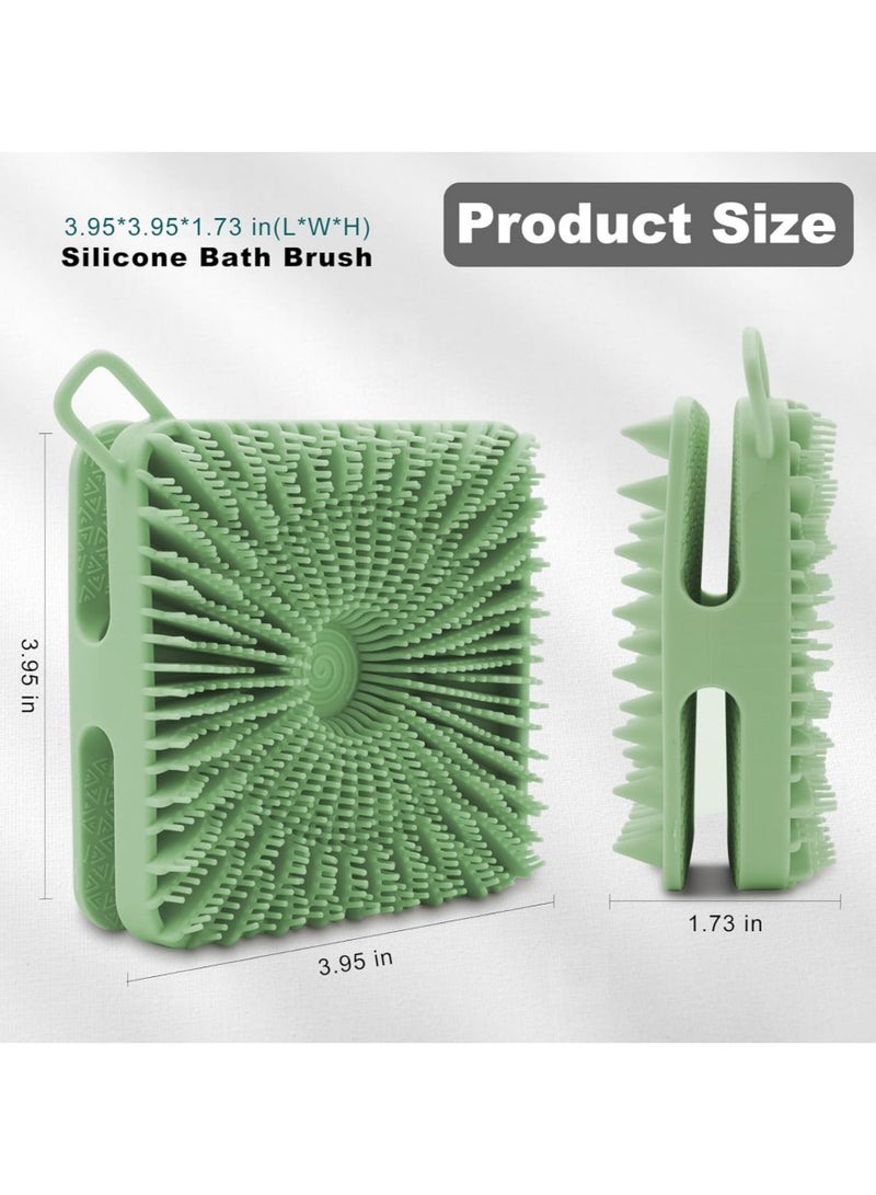 Silicone Body Scrubber, Silicone Loofah Double-Sided Body Brush,Silicone Shower Scrubber and Scalp Massager Shampoo Brush for Sensitive Kids Women Men All Kinds of Skin (Grass Green) - Image 2