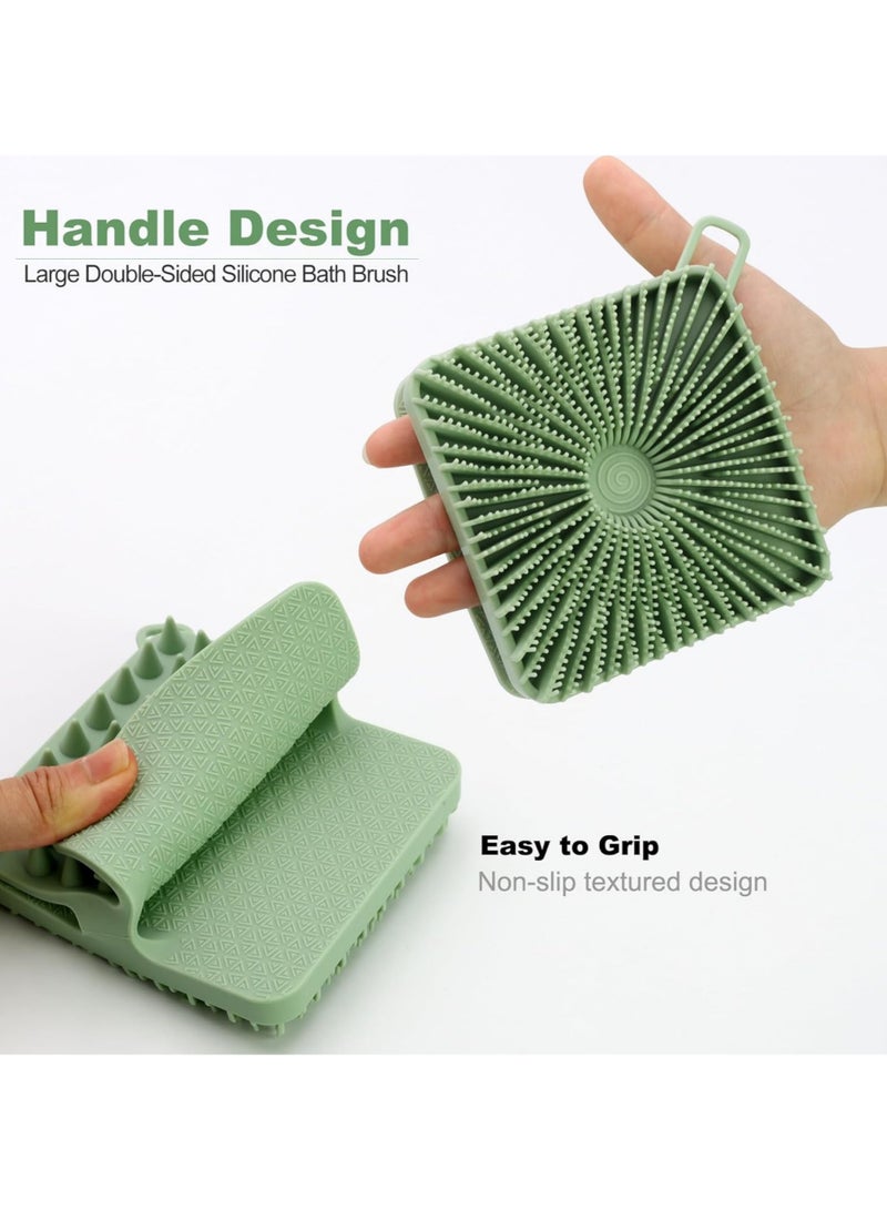 Silicone Body Scrubber, Silicone Loofah Double-Sided Body Brush,Silicone Shower Scrubber and Scalp Massager Shampoo Brush for Sensitive Kids Women Men All Kinds of Skin (Grass Green) - Image 3