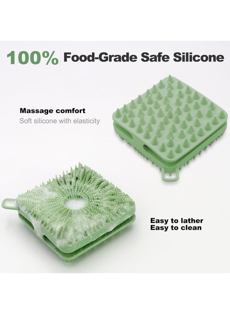 Silicone Body Scrubber, Silicone Loofah Double-Sided Body Brush,Silicone Shower Scrubber and Scalp Massager Shampoo Brush for Sensitive Kids Women Men All Kinds of Skin (Grass Green) - Image 4