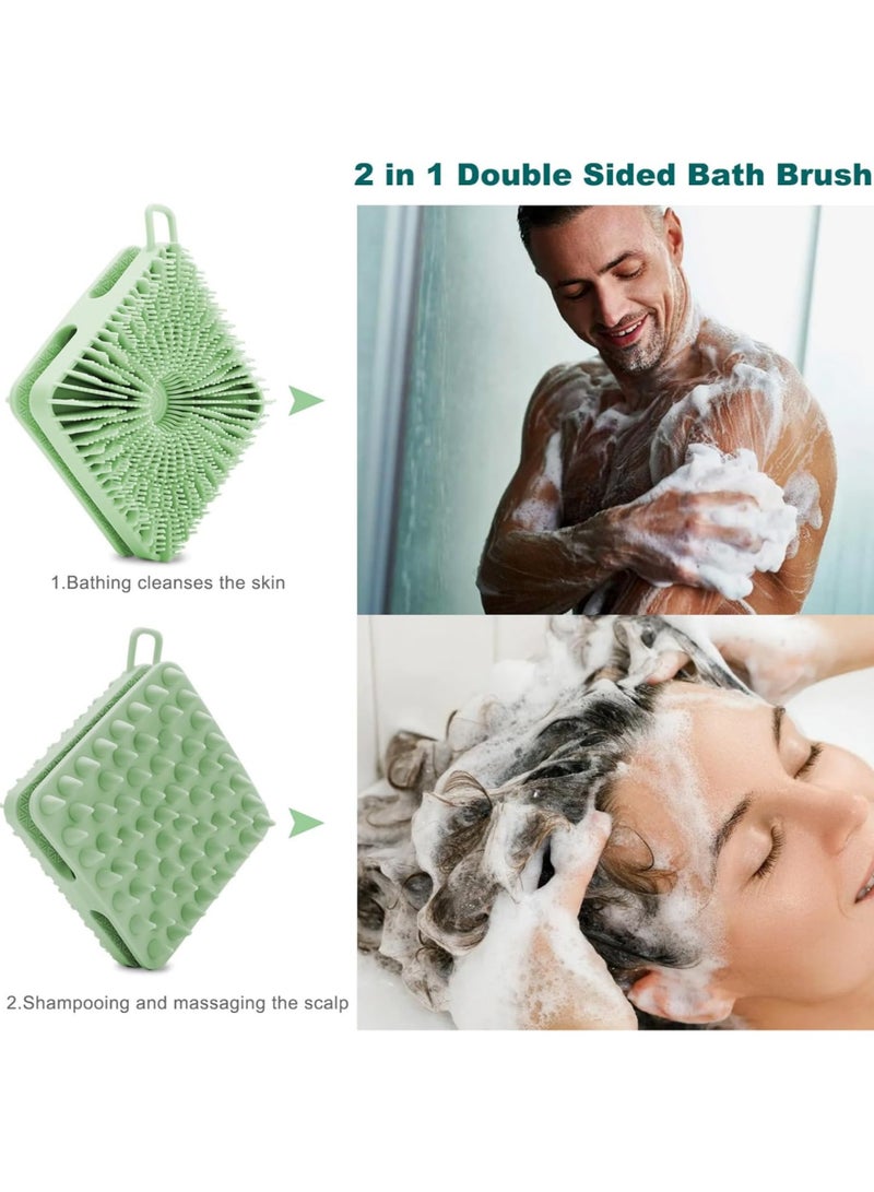 Silicone Body Scrubber, Silicone Loofah Double-Sided Body Brush,Silicone Shower Scrubber and Scalp Massager Shampoo Brush for Sensitive Kids Women Men All Kinds of Skin (Grass Green) - Image 5