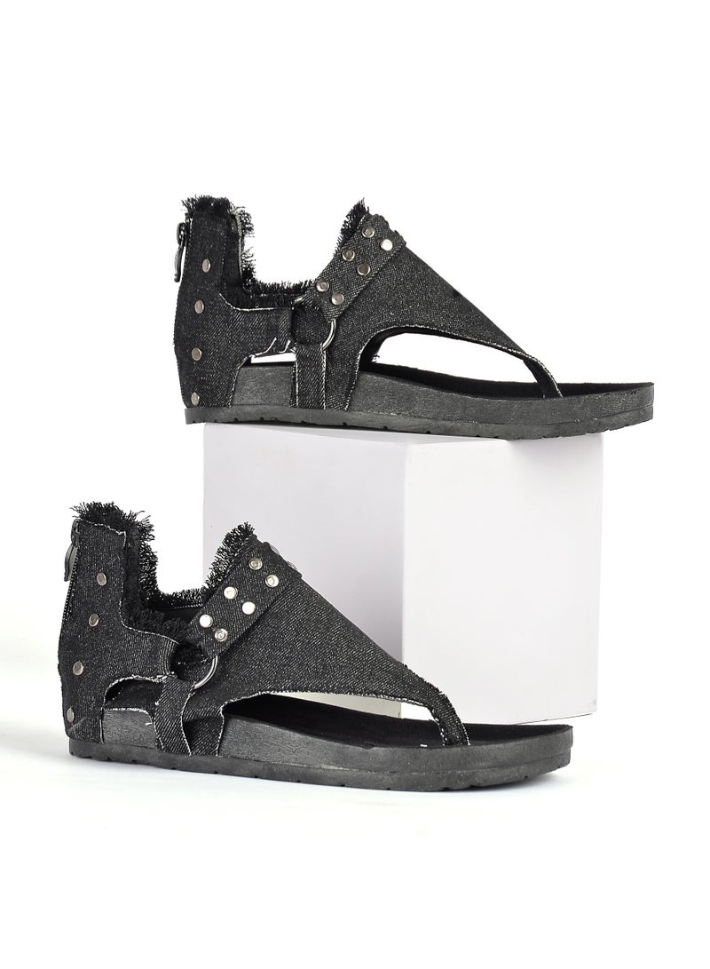 صندل اصبع فلات جينز قماش  SF-36 - اسود