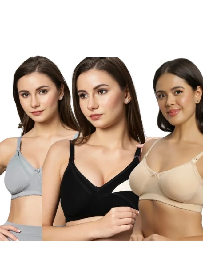 TUMMY TUMMY Bamboo Cotton Non-Padded Wired free Bra Pack of 3