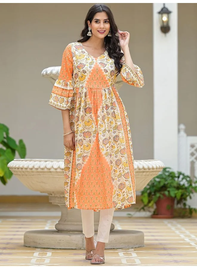 AKS Peach & Cream Nyra Cut kurta