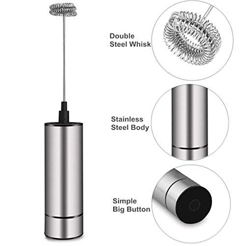 BASECENT Milk Frother Handheld Battery Operated, Coffee Frother for Milk Foaming, Latte/Cappuccino Frother Mini Frappe Mixer for Drink, Hot Chocolate, Stainless Steel Silver - Image 5