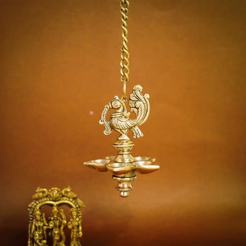 Ekhasa 100% Pure Brass Peacock Hanging Diya for Puja | Diyas for Home Decoration | Pital Deepam for Pooja | Brass Oil Lamps | Agal Vilakku for Pooja | Puja Diya for Home Mandir | Deepak Kundulu - Image 1