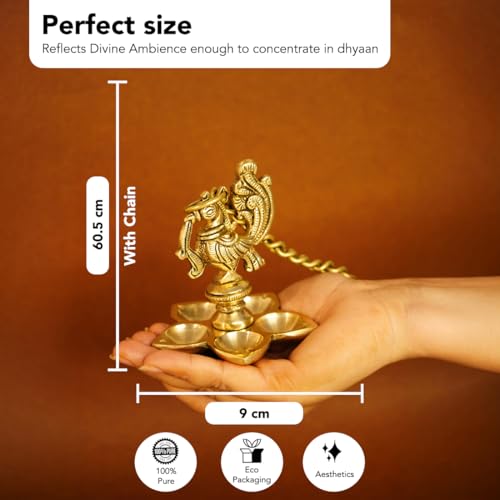 Ekhasa 100% Pure Brass Peacock Hanging Diya for Puja | Diyas for Home Decoration | Pital Deepam for Pooja | Brass Oil Lamps | Agal Vilakku for Pooja | Puja Diya for Home Mandir | Deepak Kundulu - Image 2