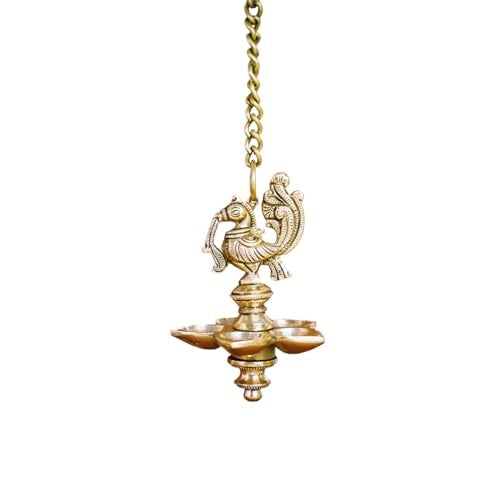 Ekhasa 100% Pure Brass Peacock Hanging Diya for Puja | Diyas for Home Decoration | Pital Deepam for Pooja | Brass Oil Lamps | Agal Vilakku for Pooja | Puja Diya for Home Mandir | Deepak Kundulu - Image 5