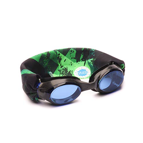 Splash Place KIDS SWIM GOGGLES with Fabric Strap - GREEN FUSION | Fun, Fashionable, Comfortable - Tangle-Free, Swimming Goggles for Kids, Comfy Fabric Strap Goggles - Image 1