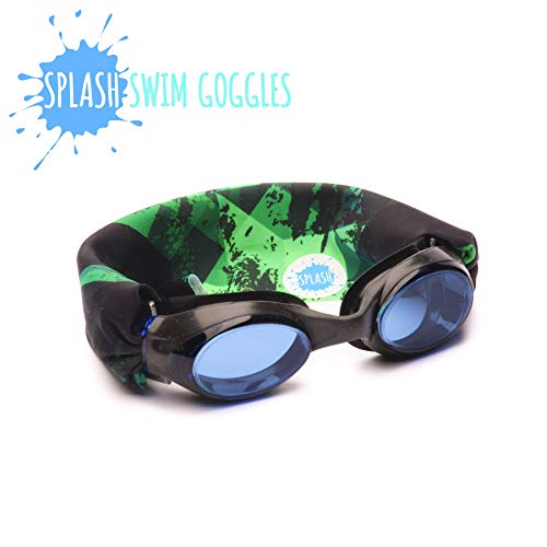 Splash Place KIDS SWIM GOGGLES with Fabric Strap - GREEN FUSION | Fun, Fashionable, Comfortable - Tangle-Free, Swimming Goggles for Kids, Comfy Fabric Strap Goggles - Image 2