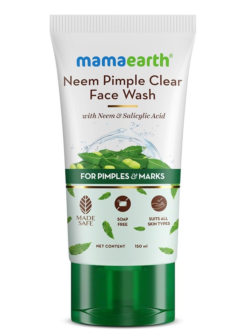 Mama Earth Neem Pimple Clear Face Wash With Neem & Salicylic Acid|Fights Pimples|Reduces Marks|Purifies Skin|Gently Cleanses|Controls Excess Oil|For All Skin Types|For Men And Women|150 Ml - Image 1
