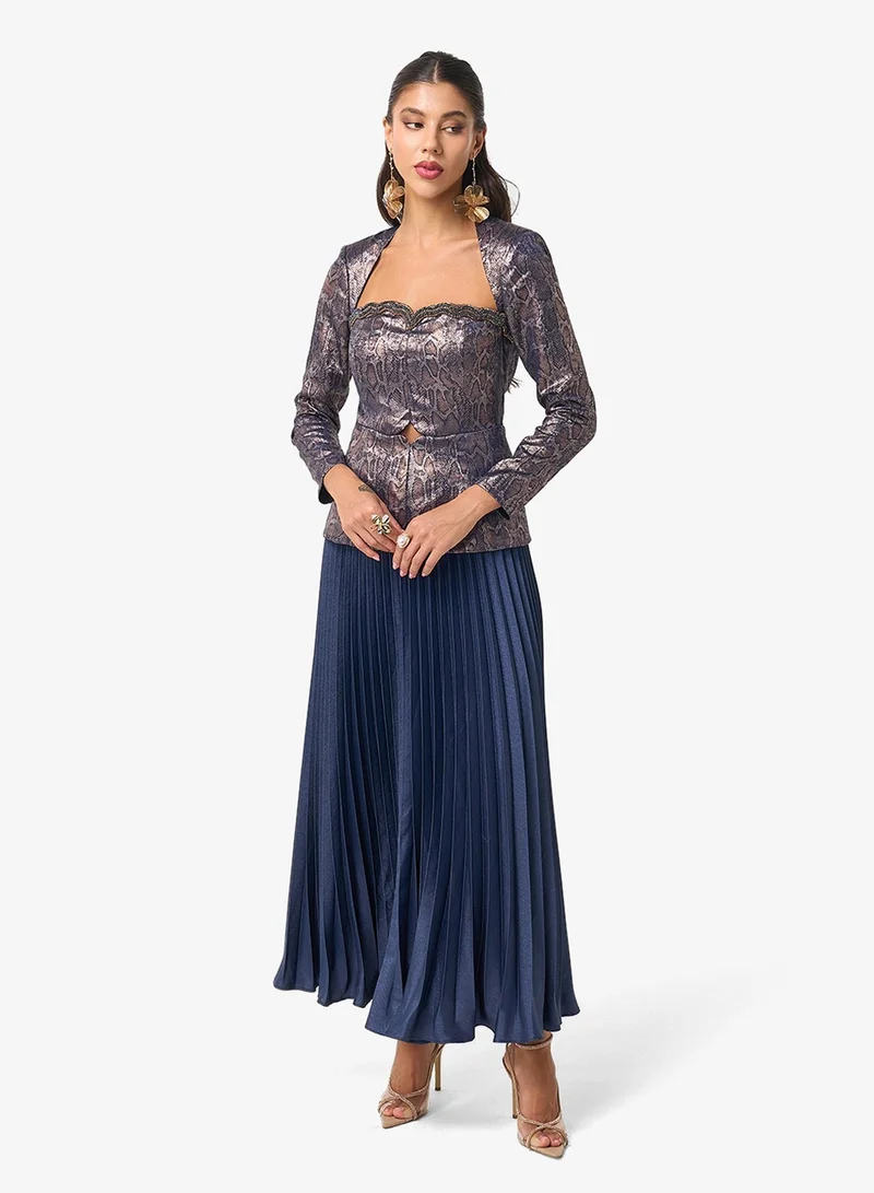 Threadz by Ajooni  Sweetheart Neck Long Sleeve Plisse Maxi Dress for Women | Best Price UAE