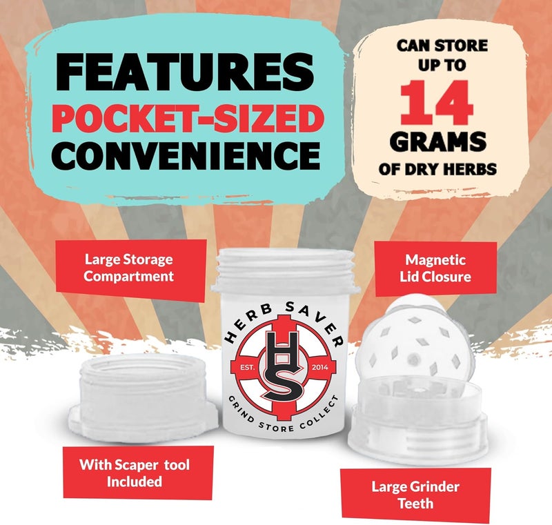 HS Large HerbSaver Grinder- Medical Grade Plastic Grinder with Razor Sharp Teeth, Pocket-Sized, Durable & Portable - Ideal for Grinding Herbs and Spices (Clear) - Image 3
